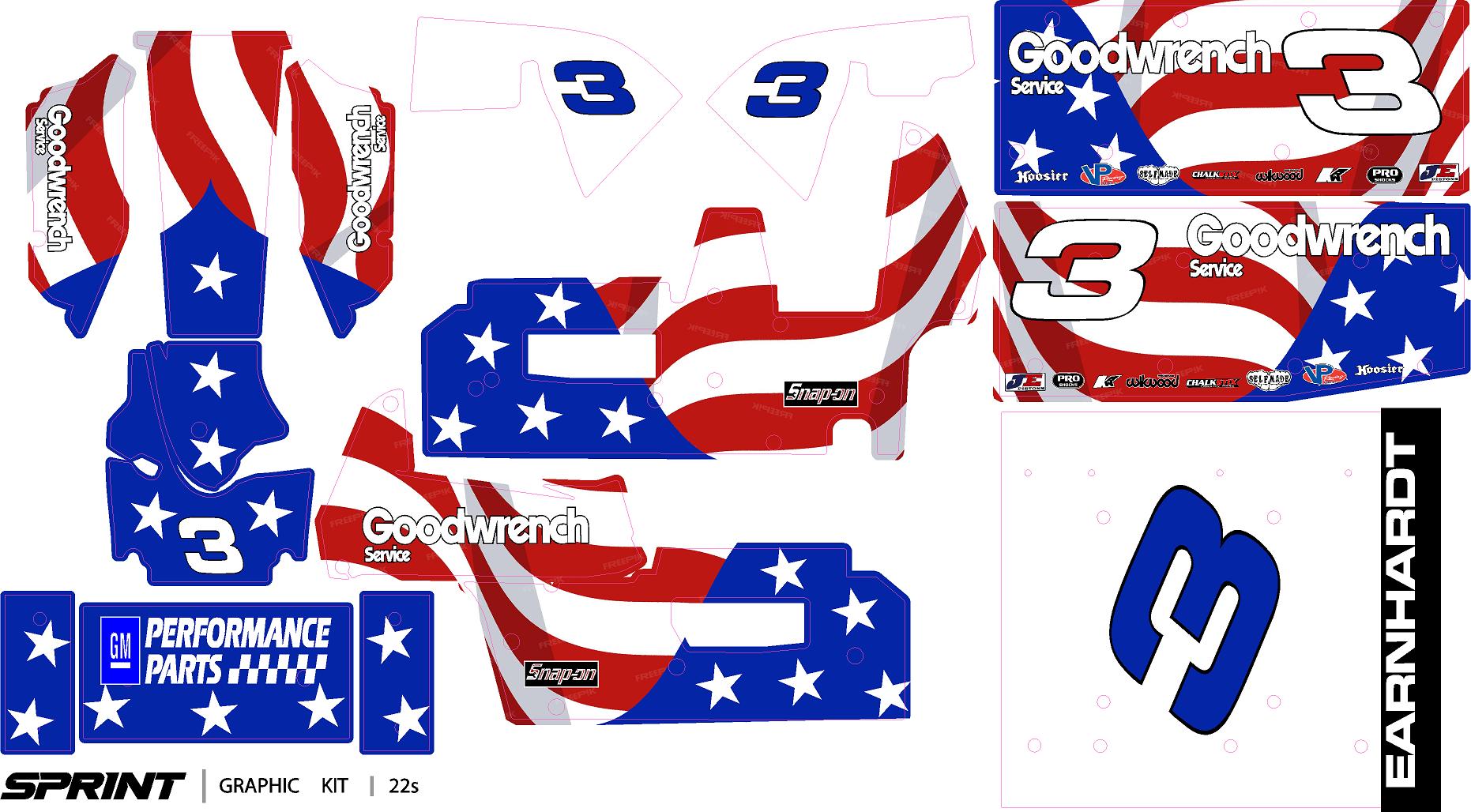 EARNHARDT 3 red whit blue losi sprint car wrap